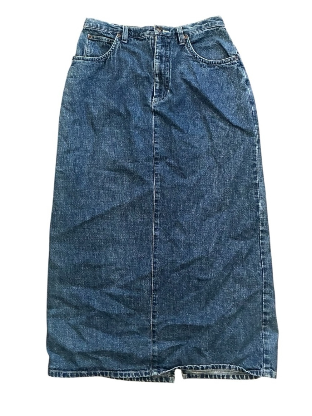 Vintage 90s St. John’s Bay Denim Maxi Skirt Back Slit Blue 8P